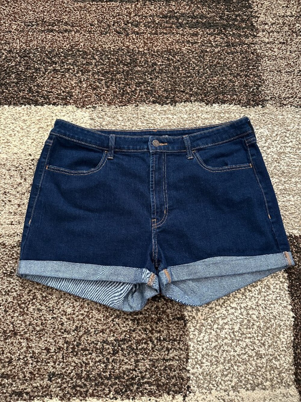 OLD NAVY (16) Dark Wash Blue Denim High Waisted Wow Jean Shorts High Rise Cuffed